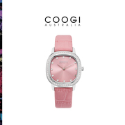 COOGI手表2024年轻奢石英表女式名牌方表带钻粉色真皮带