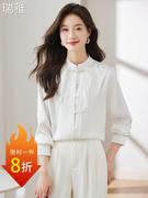新中式衬衫女春秋长袖高级感轻奢，雪纺上衣中国风立领白色职业衬衣