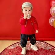 男童唐装礼服套装男宝宝，一周岁生日宴中国风，红色拜年抓周衣服春秋