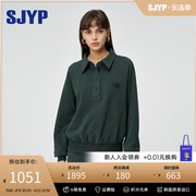SJYP韩国设计感外套2023冬季宽松廓形纯色翻领抓绒套头卫衣女