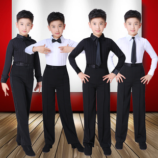 男孩拉丁舞服装儿童规定标准考级，服男童练功服，少儿白色舞蹈演出服