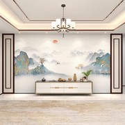 新中式大气山水电视背景墙壁纸意境水墨客厅沙发影视墙布无缝壁画