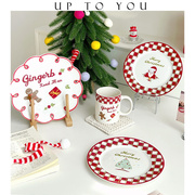 Sˇ圣诞装饰陶瓷盘子手绘卡通可爱甜品早餐马克杯带盖少女心