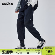 GUUKA黑色美式卫裤男纯棉春季 罗纹拼接收省设计九分裤男松紧腰头