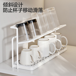 家用台面双层杯架厨房分层沥水杯具置物架茶杯保温瓶咖啡杯收纳架