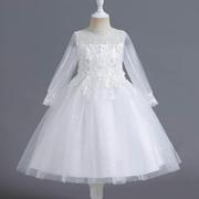 女童礼服白色公主，裙跨境亚马逊网纱儿童，连衣裙表演钢琴蓬蓬裙