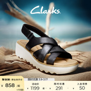 clarks其乐女士吉莉安系列牛皮革，面厚底坡跟凉鞋交叉带舒适女凉鞋