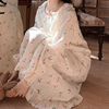 韩系甜美少女郁金香印花长袖，连衣裙睡裙女春夏季双层婴儿棉纱睡衣