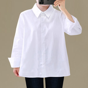 弹力大码白衬衫，女2023秋胖mm正装，工作服上衣职业工装长袖衬衣