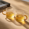 玻璃小茶杯品茗杯玻璃杯带把手米粒锤纹功夫茶具配件耐热喝水杯子