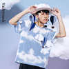 蓝天 扎染趣味创意立体热气球潮流宽松短袖T恤原创设计师男装品牌
