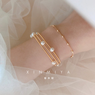 馨米娅原创小众设计感天然珍珠手镯女金属轻奢多层手环气质手链韩