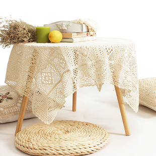 蕾丝桌布针织复古美式茶几盖布文艺餐桌盖巾台布，手工编织棉