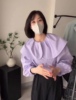 韩国设计师2023春季减龄时尚大翻领荷叶，边超美紫色娃娃领衬衫