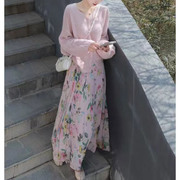 moaol摩奥24年春款套装女蜜桃，粉针织衫碎花半裙甜美气质两件套