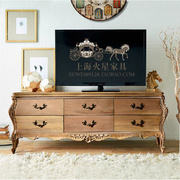 定制新古典电视柜 美式乡村实木雕花仿古做旧家具 欧式地柜视听柜