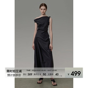 UNSPOKEN原创设计法式桔梗黑色高级感无袖连衣裙夏季小众气质长裙