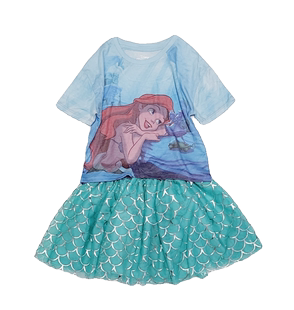 2-5码外单夏款女童超美美人鱼公主短袖T恤+纱裙半裙两件套装