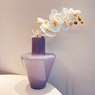 复古紫色玻璃花瓶极简风，外贸出口手工花器大肚，小口家居装饰北欧