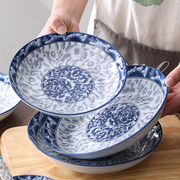 青花瓷盘子陶瓷菜盘家用2024老式餐具，碗碟套装78寸汤盘深盘