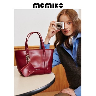 mcmiko真皮大容量单肩女菜篮子红色托特包原创小众通勤结婚手提包