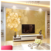 富贵牡丹花墙布现代中式卧室客厅电视背景墙，壁布纸影视墙壁纸壁画