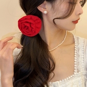 韩国复古小众法式纯欲甜美立体蕾丝钩花发圈网红红色花朵发绳头花