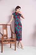 春夏原创设计经典复古中国风玫瑰短袖改良长旗袍连衣裙