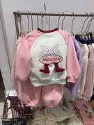 韩版童装2023冬装女童休闲运动套装儿童粉色卫衣加绒裤子两件套