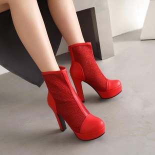 白色红色靴子镂空春秋夏靴单靴凉靴防水台高跟短靴女大码女靴 DL