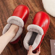 冬季包跟棉拖鞋冬带后跟包跟月子鞋防滑家居家用厚底保暖牛皮棉鞋