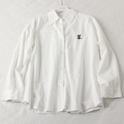 通勤百搭~2023年秋季韩版字母刺绣白色衬衫宽松中长款长袖衬衣女