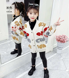 女童针织毛衣秋冬款中长款外套2022韩版中大童宽松洋气时髦潮