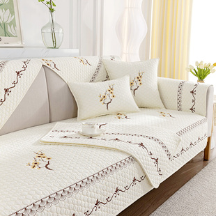 四季纯棉刺绣防滑沙发垫，全棉简约现代坐垫子