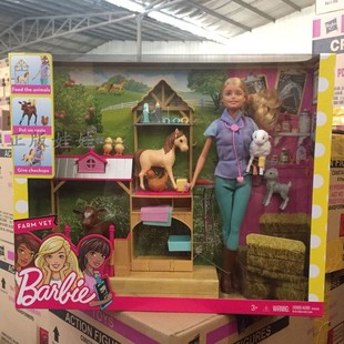 芭比娃娃农场宠物兽医套装，过家家女孩公主玩具套装礼盒dhb71