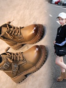 女童靴子加绒儿童马丁靴，2023秋冬款男童短靴复古英伦风中大童棉靴