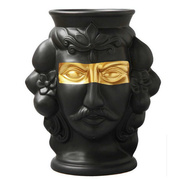 欧式轻奢黑色陶瓷蒙眼人物雕塑花瓶后现代样板房客厅书房花器摆件