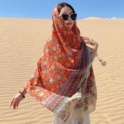 民族风围巾女夏季薄款棉麻丝巾青海西藏沙漠旅游拍照防晒披肩