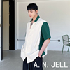 韩国版ulzzang男装22夏学生小清新东大门米白绿撞色宽松短袖衬衫