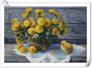 黄雏菊瓶和小鸡 十字绣套件 植物花卉 客厅卧室挂画 精准印花