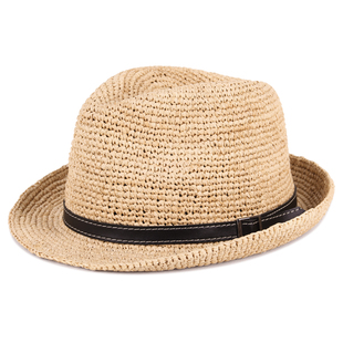 夏季男女士草帽拉菲草手编爵士，帽遮阳卷边手工，钩针沙滩出行小礼帽