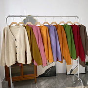 1.3斤韩版纯色宽松中长款毛衣，外套长袖v领时尚休闲洋气