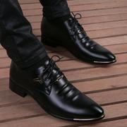 工作皮鞋男商务系带软底内增高年英伦尖头潮流正装小0418q
