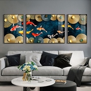 鲤鱼大气餐厅装饰画沙发，背景墙壁画现代简约客厅晶瓷画三联画