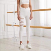 定制白色瑜伽长裤女修身网纱拼接运动服跑步健身个性印字LOGO