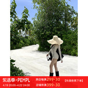 PEMPL 连体衣女春夏白色半透针织长袖修身显瘦连体裤开衫出游