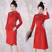 新中式红色改良旗袍，女装汉服婚纱，旗袍礼服红龙果