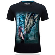少女与龙动物图案衣服立体3D短袖T恤男士打底衫大码个性体恤创意