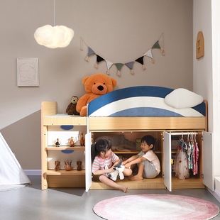 安兰图儿童床小户型带书桌多功能儿童半高床，1.2m单人床衣柜床一体