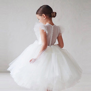 儿童婚纱裙子女童白色连衣裙，蓬蓬公主裙演出礼服，花童无袖背心裙夏